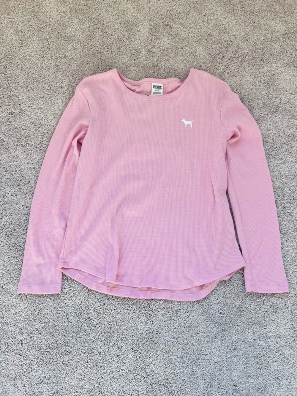 PINK Victoria's Secret Pink Waffle Knit logo Long Sleeve crew neck M